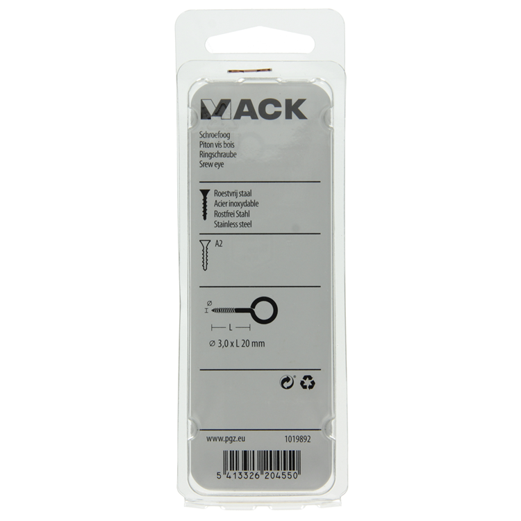 Mack 1019892 - ojo de tornillo de acero inoxidable 2 piezas 3,0 x 20 mm | 10 piezas