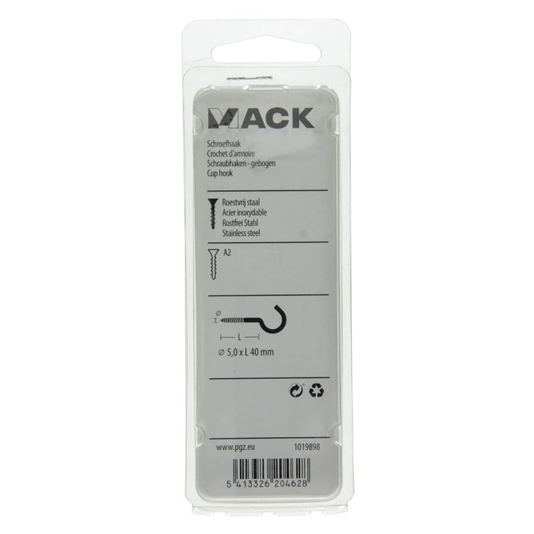 Mack 1019898 - gancho de tornillo acero inoxidable 2 piezas 5,0x40 mm | 10 piezas