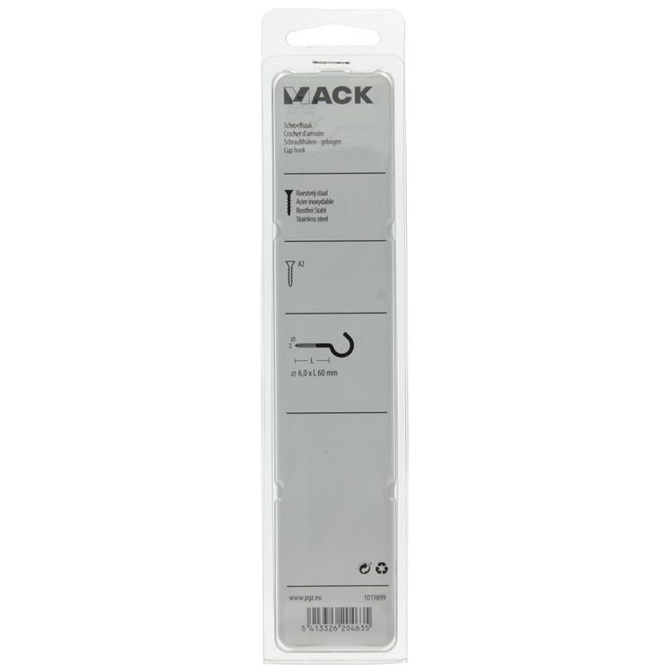 Mack 1019899 - gancho de tornillo acero inoxidable 1 ud 6,0x60 mm | 5 piezas