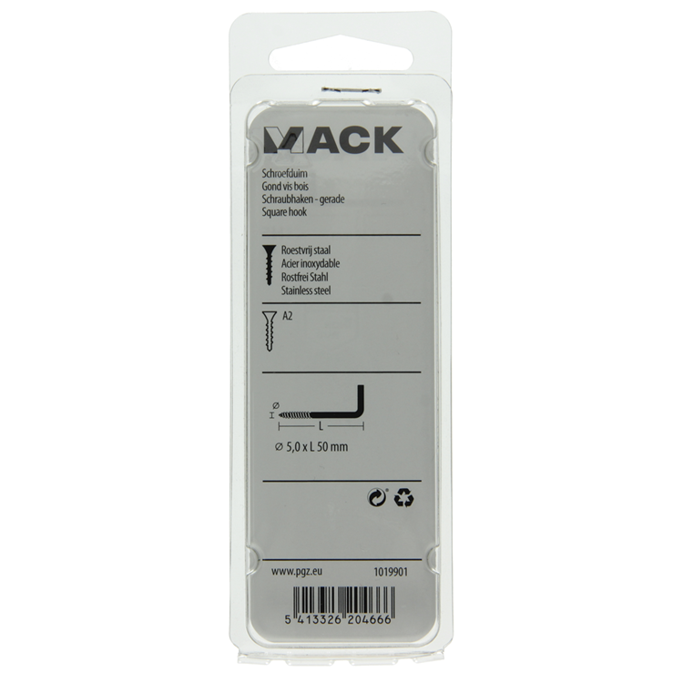 Mack 1019901 - tornillo pulgar acero inoxidable 2 piezas 5,0x50 mm | 10 piezas