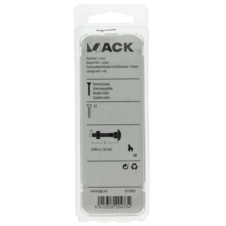 Mack 1019907 - bullone legno + dado inox 5 pz m6x30 mm | 10 pezzi