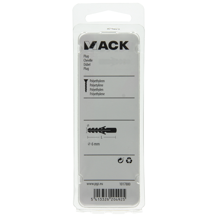 Mack 1017880 - tapón polietileno 25 uds 6 mm | 5 piezas