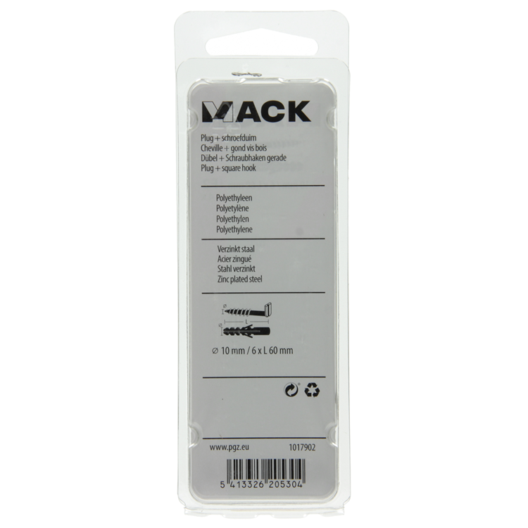 Mack 1017902 - taco + tornillo pulgar polieth 4pzs 10mm 6x60mm | 5 piezas