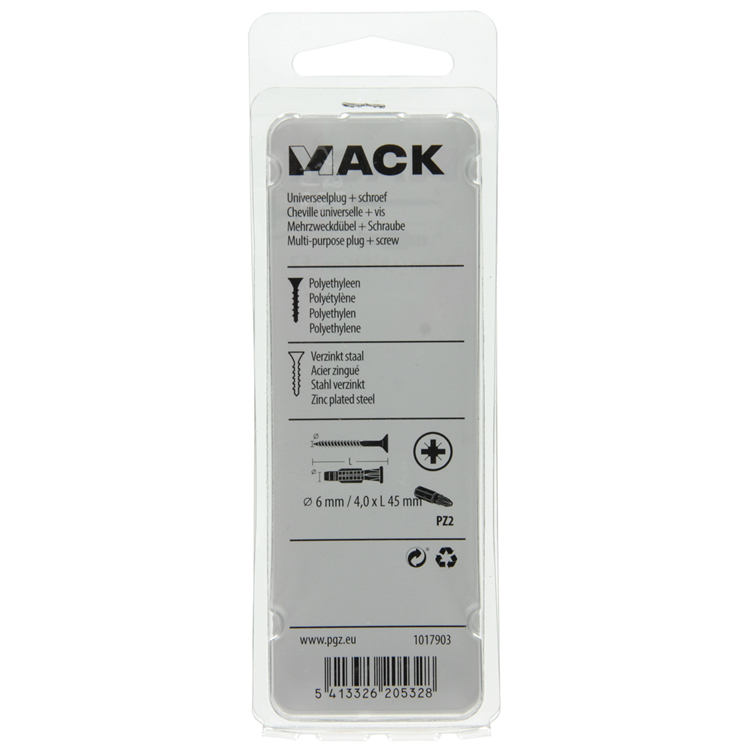 Mack 1017903 - universeelplug + schroef polyeth12 st 6mm 4,0x45mm | 5 stuks