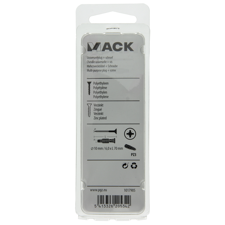Mack 1017905 - taco universal + tornillo polieth6uds 10mm 6.0x70mm | 5 piezas