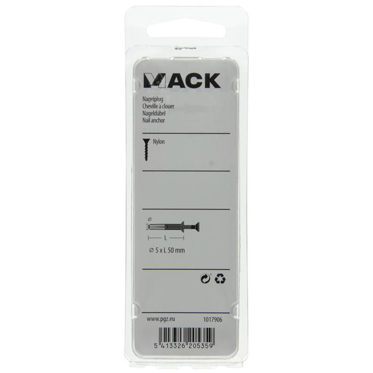 Mack 1017906 - taco clavo de nylon poliamida 16 piezas 5 x 50 mm | 5 piezas