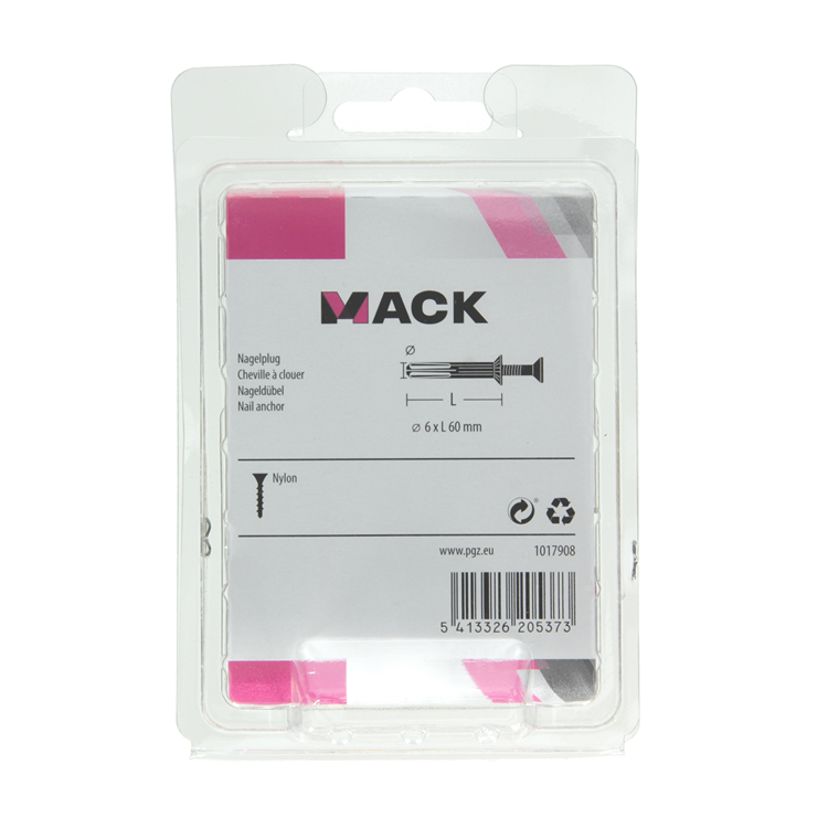 Mack 1017908 - taco clavo de nylon poliamida 10 piezas 6 x 60 mm | 5 piezas