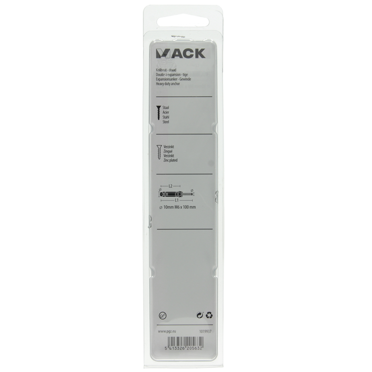 Mack 1019937 - perno de cuña con espárrago roscado. galvanizado4 piezas m6 x 100mm | 5 piezas