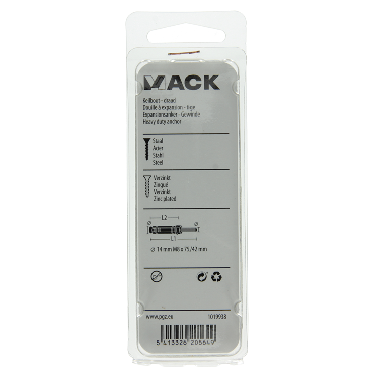 Mack 1019938 - perno de cuña con espárrago roscado. galvanizado 3 piezas m8x75 42mm | 5 piezas