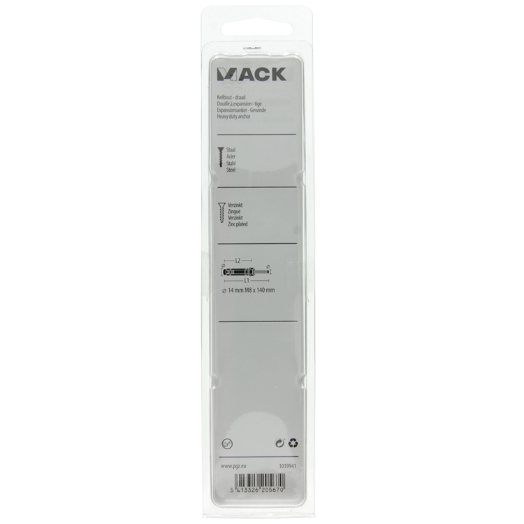Mack 1019941 - perno de cuña con espárrago roscado. galvanizado2 piezas m8 x 140 mm | 5 piezas