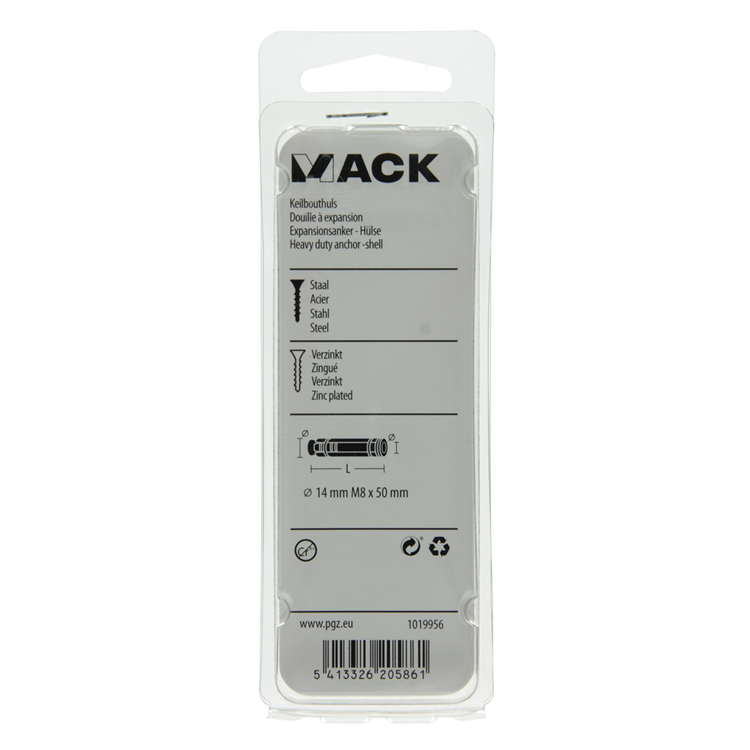 Mack 1019956 - manguito de perno cuña galvanizado 2 piezas m8 x 50 mm | 10 piezas