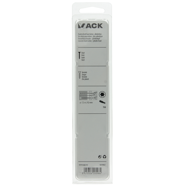 Mack 1019961 - Tornillo para ventana de hormigón con culata galvanizada 8 piezas 7,5 x 92 mm | 5 piezas