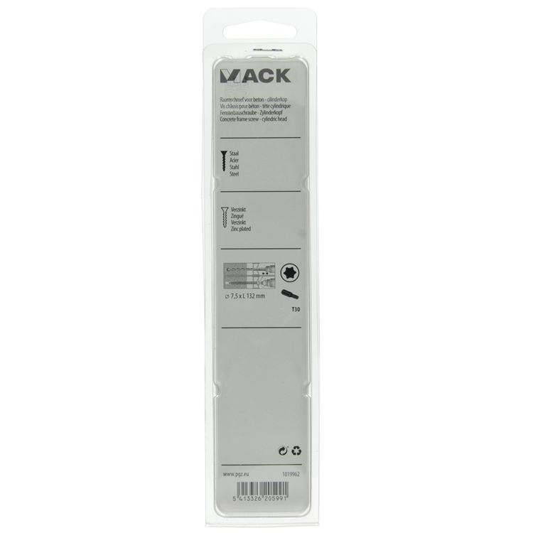 Mack 1019962 - Tornillo para ventana de hormigón con culata galvanizada 8 piezas 7,5 x 132 mm | 5 piezas