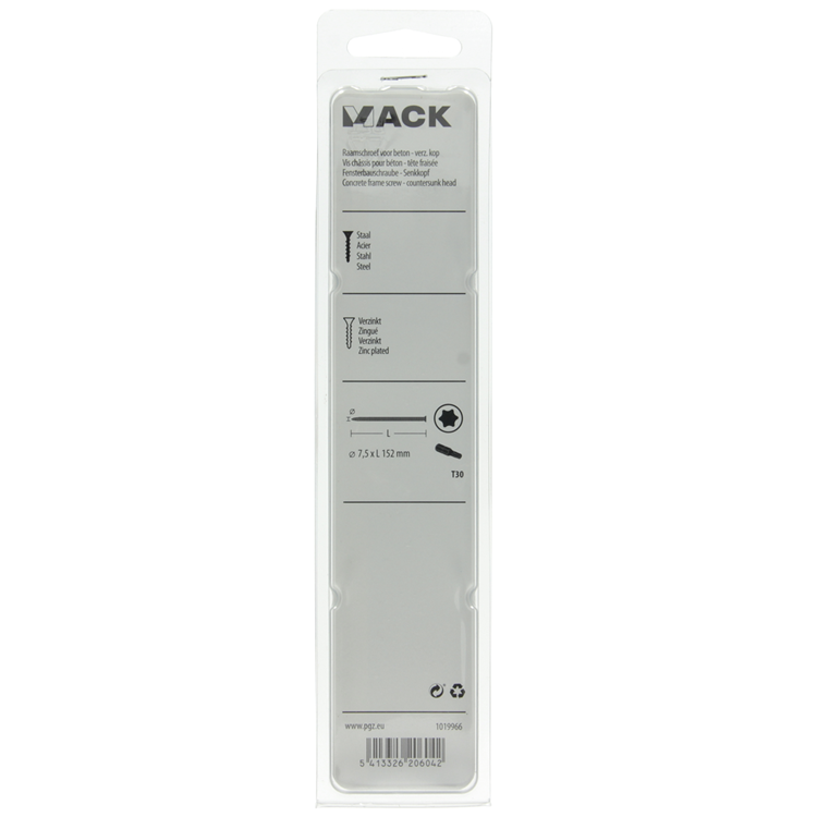 Mack 1019966 - tornillo para ventana de hormigón galvanizado con cabeza 4 piezas 7,5 x 152 mm | 5 piezas