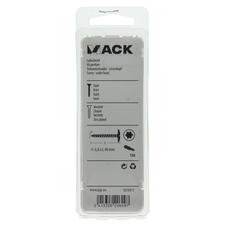 Mack 1019971 - luikschroef geel verzinkt 6,0 x 40 mm 9st | 5 piezas
