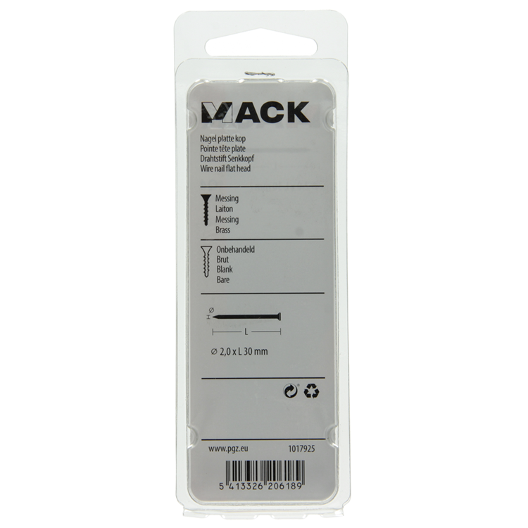 Mack 1017925 - clavo cabeza plana latón 100gr2.0 x 30 mm | 5 piezas