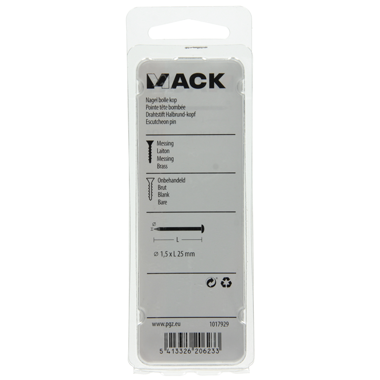 Mack 1017929 - clavo cabeza convexa latón 100 gr1,5 x 25 mm | 5 piezas