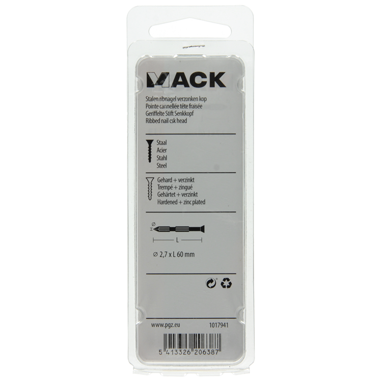 Mack 1017941 - clavo para costillas de acero uk st. endurecido + galvanizado 45 piezas 2,7 x 60 mm | 10 piezas