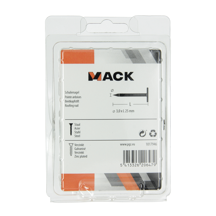 Mack 1017946 - clavo de esquisto de acero galvanizado 250 gr 3,0 x 25 mm | 5 piezas