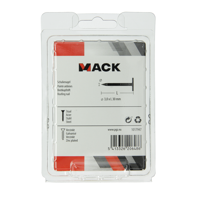 Mack 1017947 - clavo de esquisto de acero galvanizado 250 gr 3,0 x 30 mm | 5 piezas