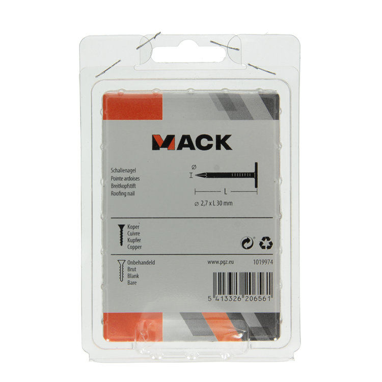 Mack 1019974 - clavo de esquisto cobre 180 gr 2,7 x 30 mm | 5 piezas