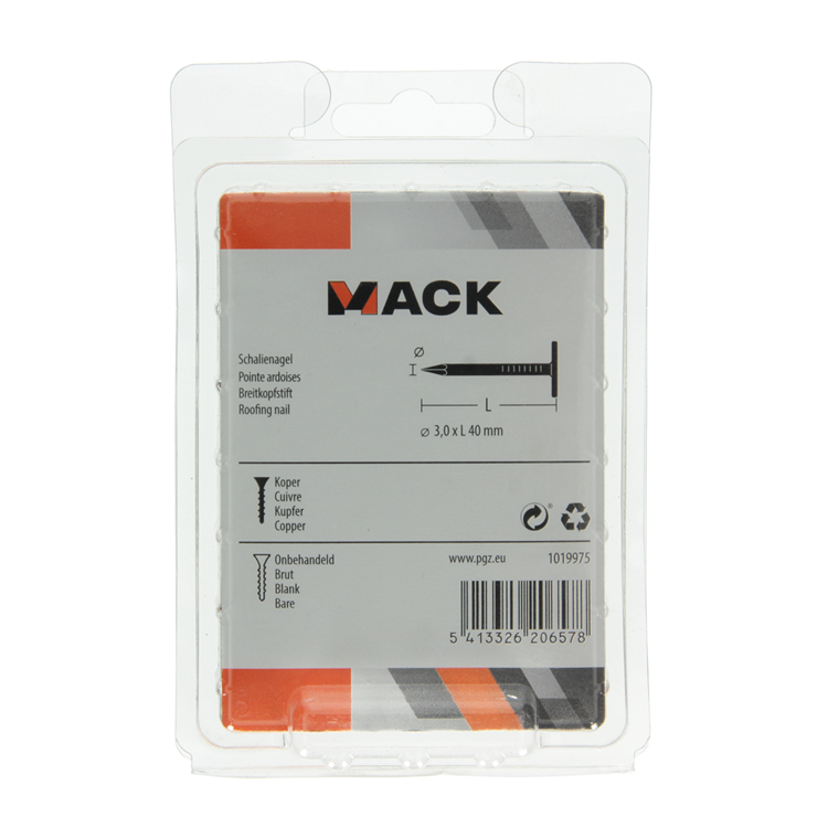 Mack 1019975 - clavo esquisto cobre 180 gr 3,0 x 40mm | 5 piezas