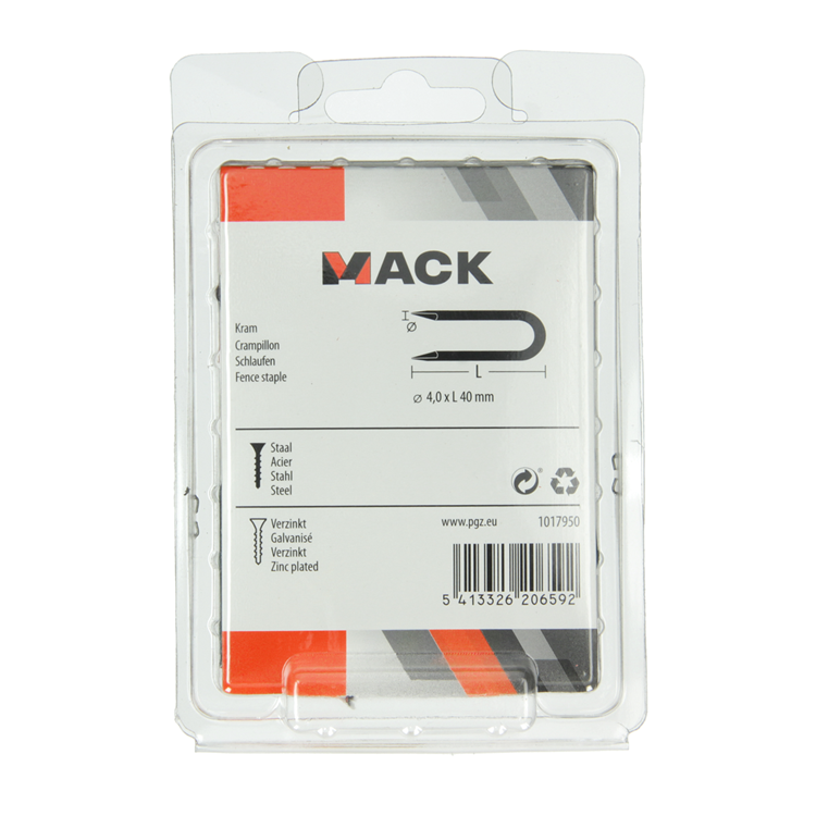 Mack 1017950 - grapa de acero galvanizado 250 gr 4,0 x 40 mm | 5 piezas