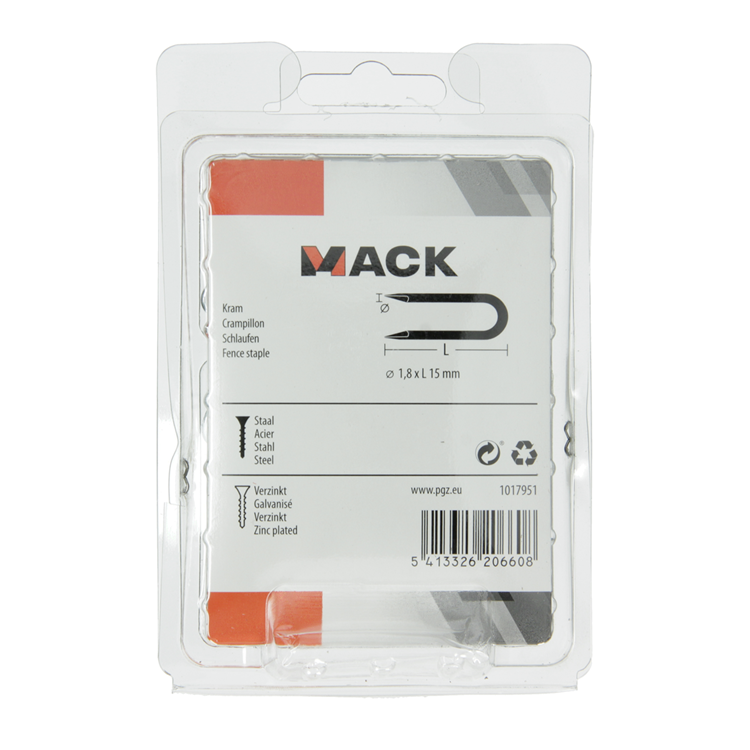Mack 1017951 - grapa acero galvanizado 250 gr 1,8 x 15 mm | 5 piezas