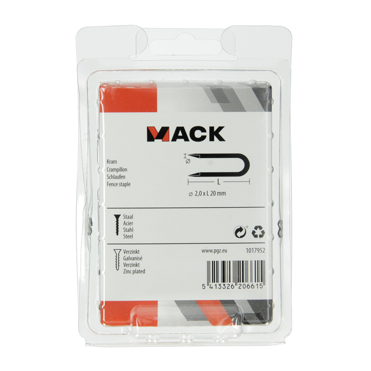 Mack 1017952 - grapa de acero galvanizado 250 gr 2,0 x 20 mm | 5 piezas
