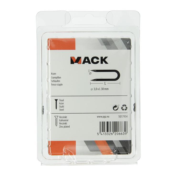 Mack 1017954 - grapa acero galvanizado 250 gr 3,0 x 30 mm | 5 piezas