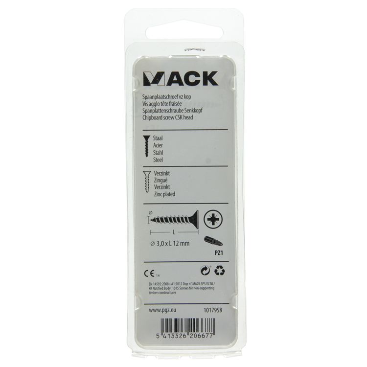 Mack 1017958 - tornillo para aglomerado con cabeza galvanizado amarillo 200uds 3,0 x 12 mm | 10 piezas