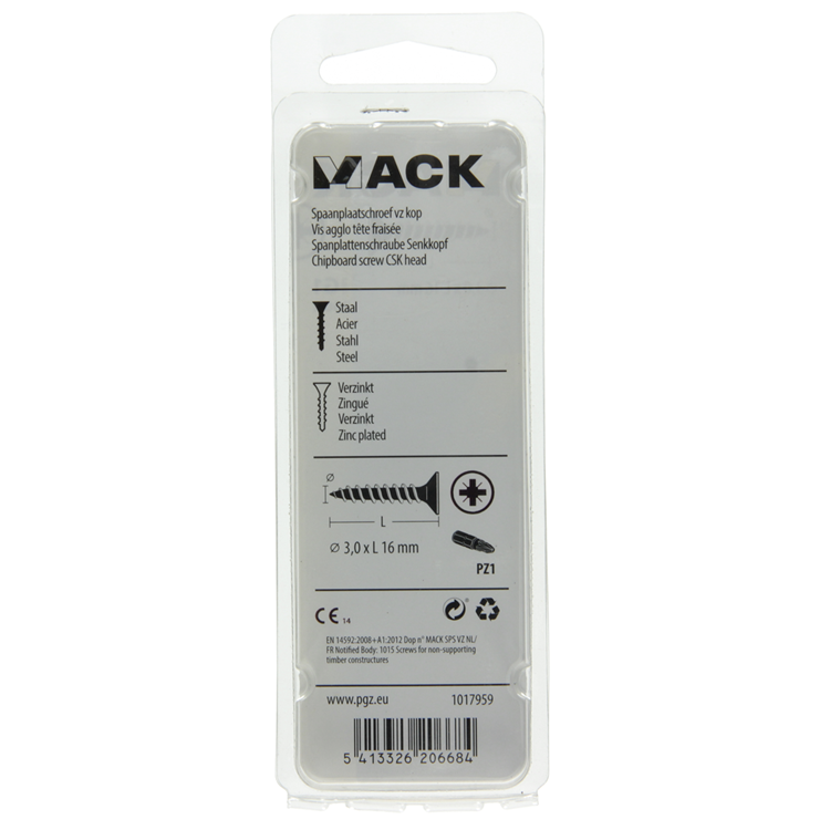 Mack 1017959 - tornillo para aglomerado con cabeza galvanizado amarillo 200uds 3,0 x 16 mm | 5 piezas
