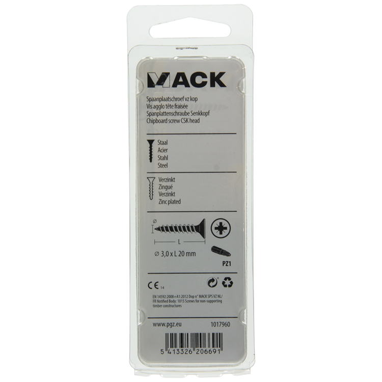 Mack 1017960 - tornillo para aglomerado con cabeza galvanizado amarillo 175ud 3,0 x 20 mm | 5 piezas