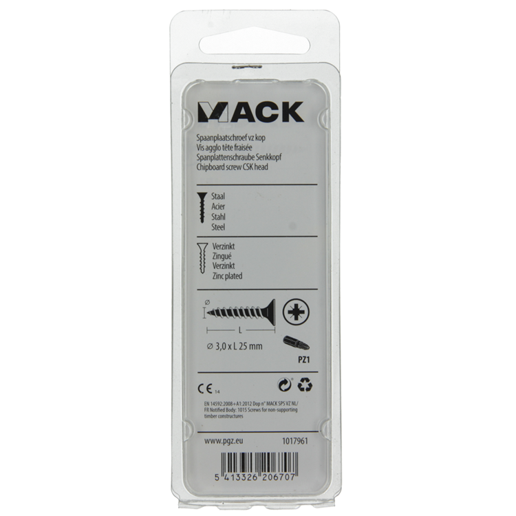 Mack 1017961 - tornillo para aglomerado con cabeza galvanizado amarillo 100uds 3,0 x 25 mm | 5 piezas