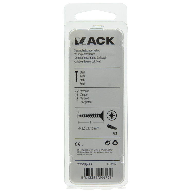 Mack 1017962 - tornillo para aglomerado con cabeza galvanizado amarillo 165ud 3,5 x 16 mm | 5 piezas