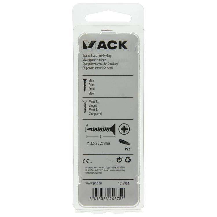 Mack 1017964 - Tornillo para aglomerado con cabeza chapada en amarillo. 85 piezas 3,5 x 25 mm | 5 piezas