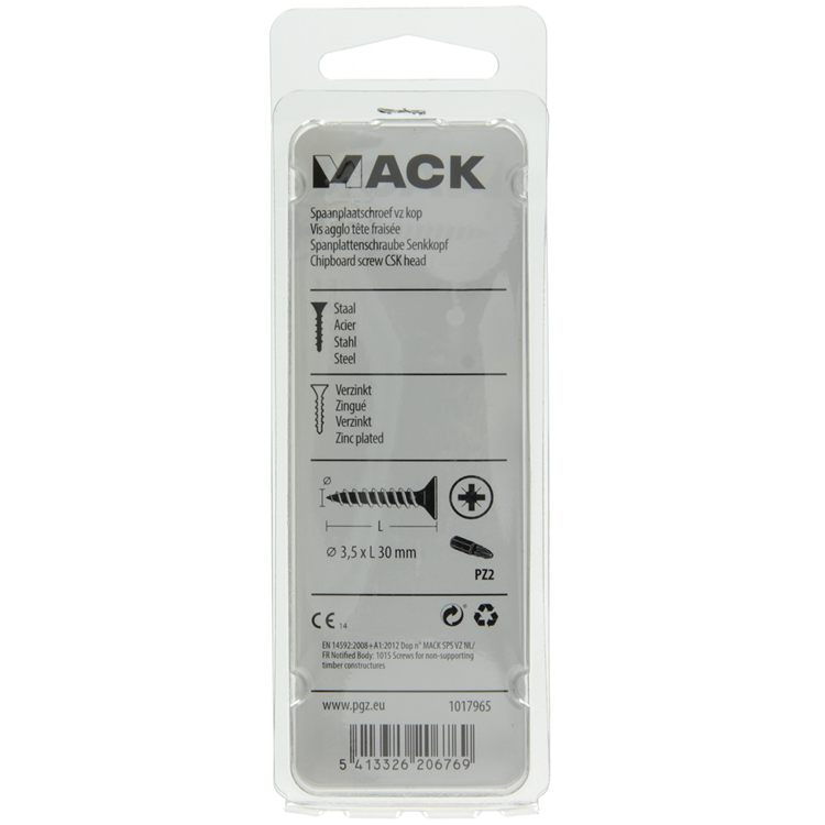 Mack 1017965 - tornillo para aglomerado con cabeza chapada en amarillo. 75 piezas 3,5 x 30 mm | 5 piezas