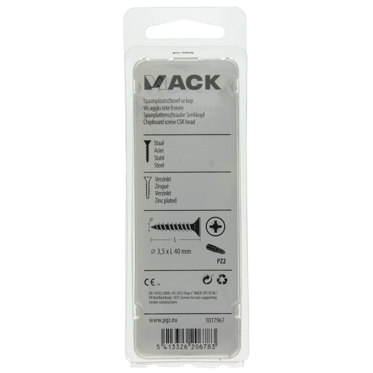 Mack 1017967 - tornillo para aglomerado con cabeza chapada en amarillo. 55 piezas 3,5 x 40 mm | 5 piezas