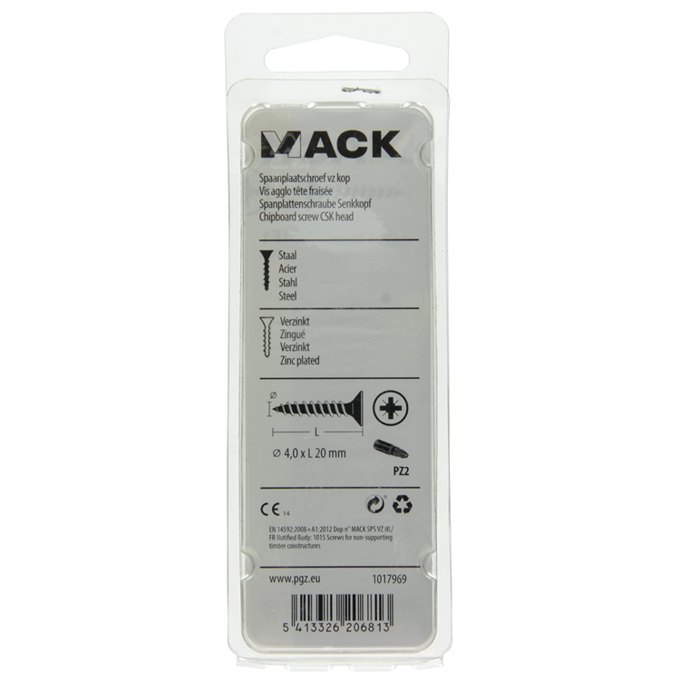 Mack 1017969 - tornillo para aglomerado con cabeza chapada en amarillo. 80 piezas 4,0 x 20 mm | 5 piezas
