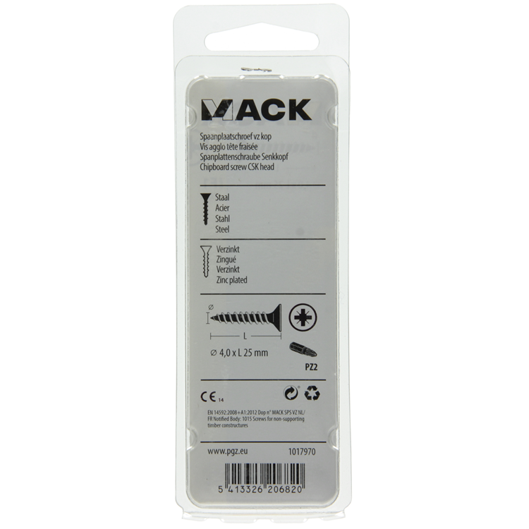 Mack 1017970 - tornillo para aglomerado con cabeza chapada en amarillo. 70 piezas 4,0 x 25 mm | 5 piezas