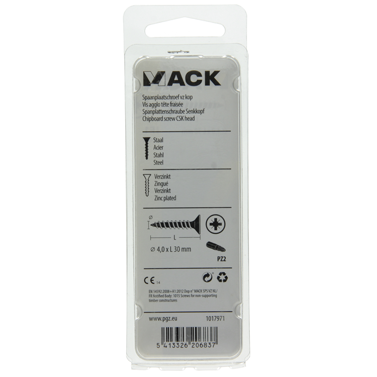 Mack 1017971 - tornillo para aglomerado con cabeza chapada en amarillo. 60 piezas 4,0 x 30 mm | 5 piezas