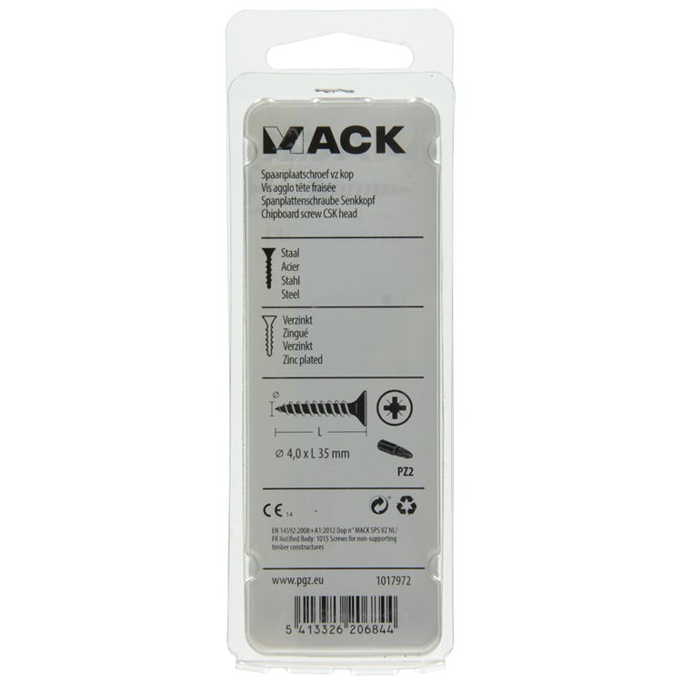 Mack 1017972 - Tornillo para aglomerado con cabeza chapada en amarillo. 50 piezas 4,0 x 35 mm | 5 piezas