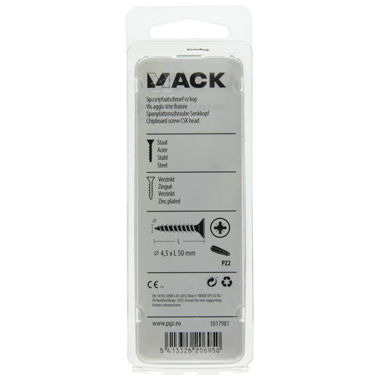Mack 1017981 - Tornillo para aglomerado con cabeza chapada en amarillo. 30 piezas 4,5 x 50 mm | 5 piezas