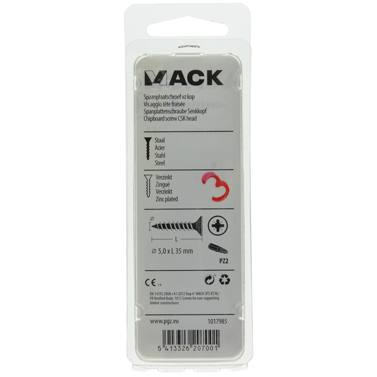Mack 1017985 - tornillo para aglomerado con cabeza chapada en amarillo. 35 piezas de 5,0 x 35 mm | 5 piezas