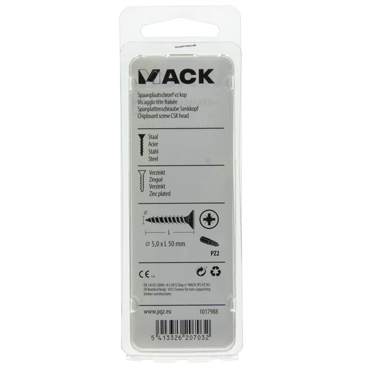 Mack 1017988 - tornillo para aglomerado con cabeza chapada en amarillo. 25 piezas 5,0 x 50 mm | 5 piezas