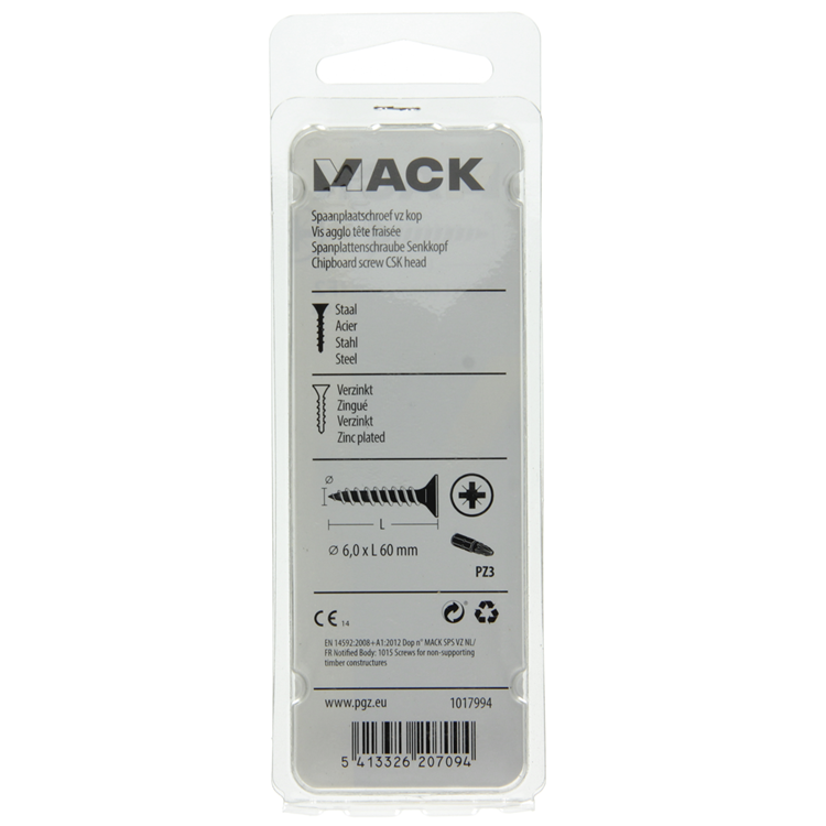 Mack 1017994 - Tornillo para aglomerado con cabeza chapada en amarillo. 16 piezas 6,0 x 60 mm | 5 piezas