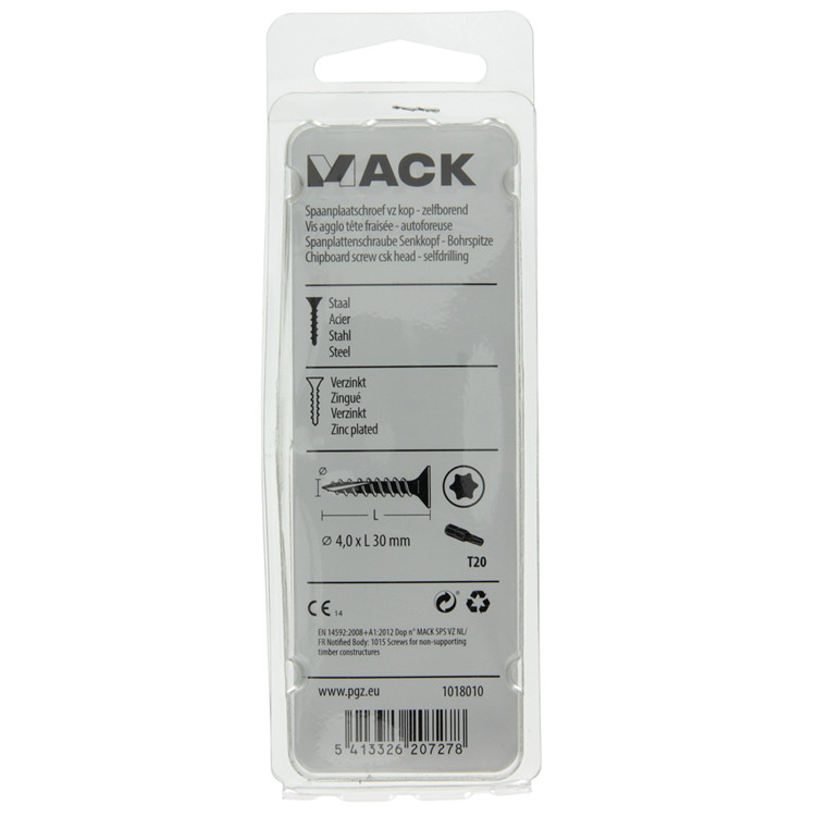 Mack 1018010 - spainplschr.vzkop-automontaje chapado en amarillo 65 piezas 4,0 x 30 mm | 5 piezas