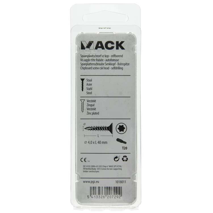 Mack 1018011 - spainplschr.vzkop-automontaje chapado en amarillo 40 piezas 4,0 x 40 mm | 5 piezas