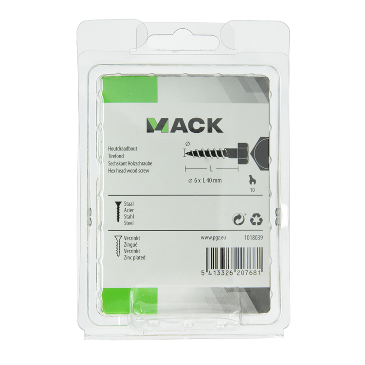 Mack 1018039 - perno rosca madera acero galvanizado 32 piezas 6 x 40 mm | 5 piezas