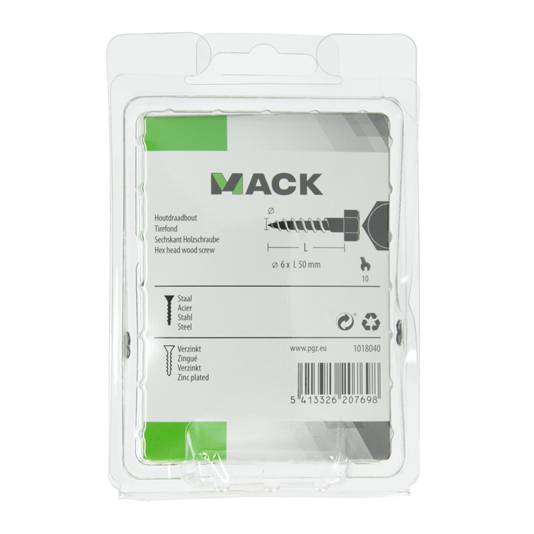 Mack 1018040 - perno roscado para madera acero galvanizado 28 piezas 6 x 50 mm | 5 piezas